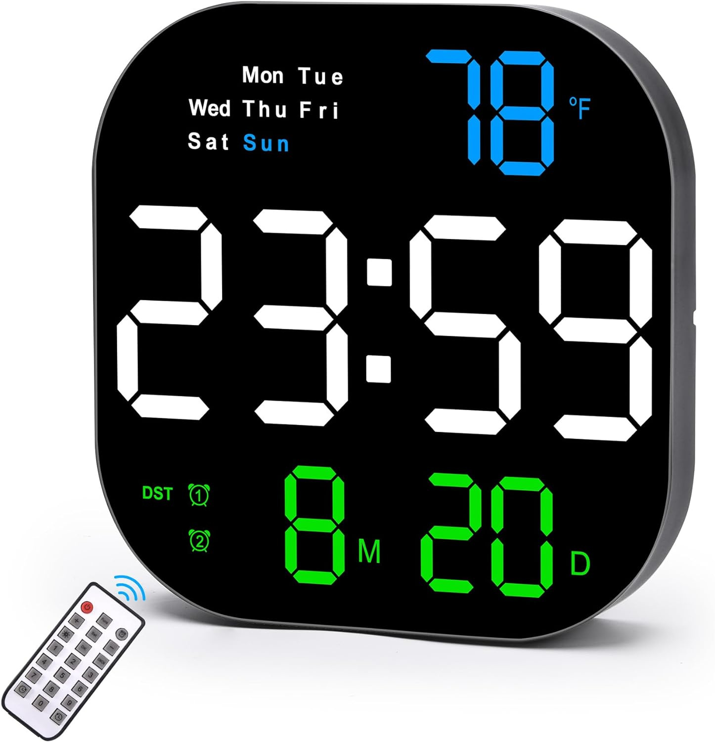 CYFROWY ZEGAR ŚCIENNY BUDZIK Z PILOTEM