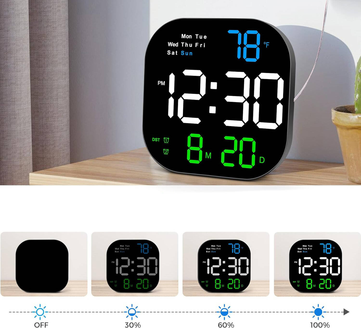 CYFROWY ZEGAR ŚCIENNY BUDZIK Z PILOTEM