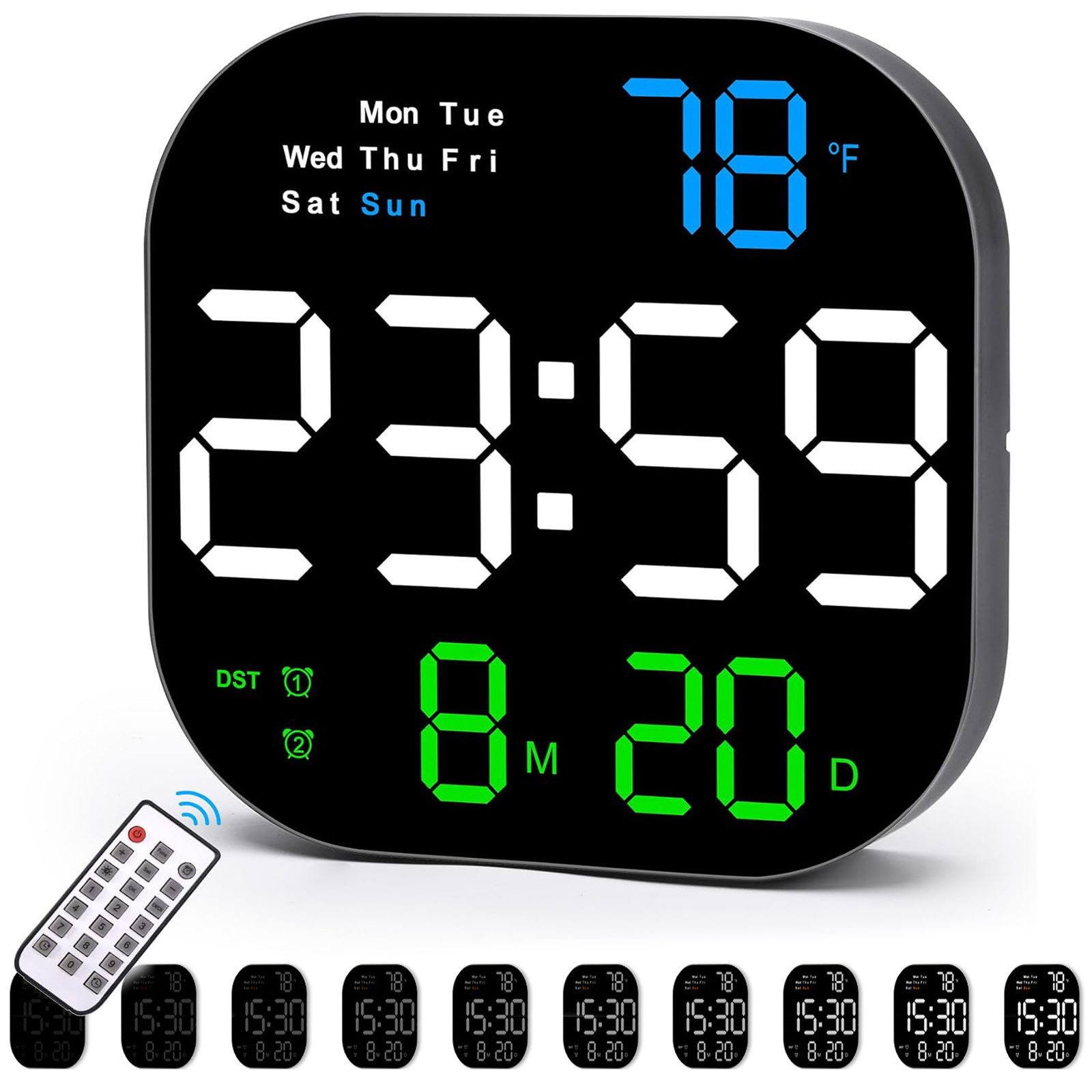 CYFROWY ZEGAR ŚCIENNY BUDZIK Z PILOTEM