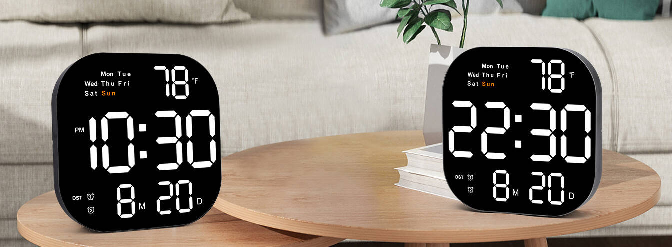 CYFROWY ZEGAR ŚCIENNY BUDZIK Z PILOTEM