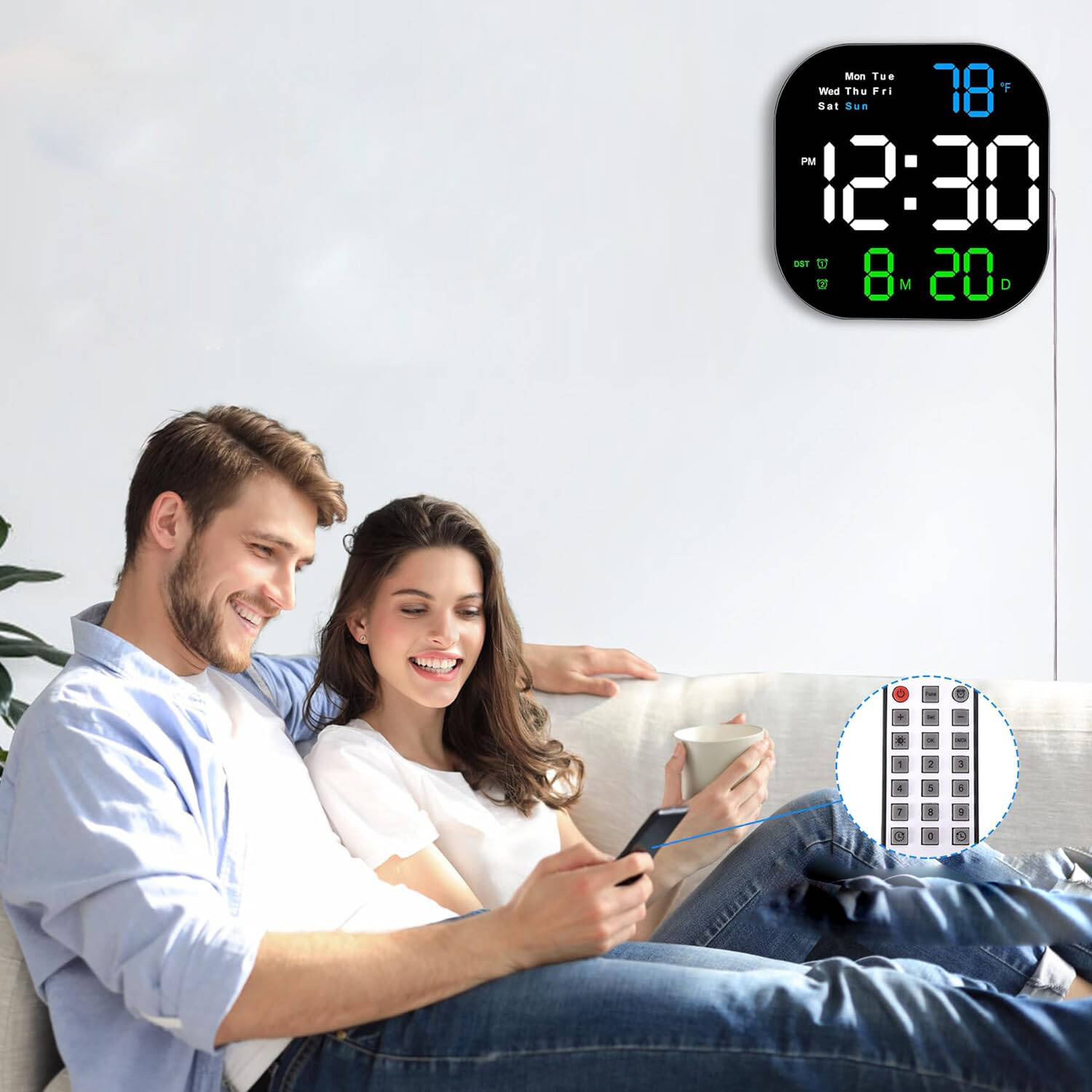 CYFROWY ZEGAR ŚCIENNY BUDZIK Z PILOTEM