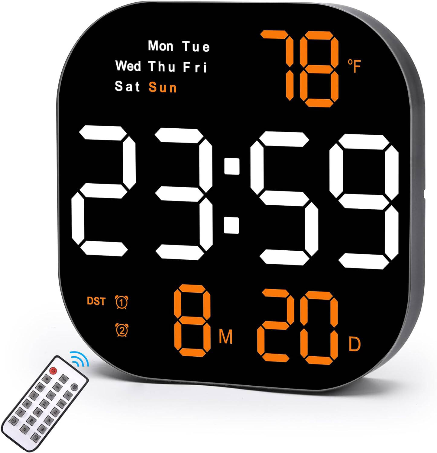 CYFROWY ZEGAR ŚCIENNY BUDZIK Z PILOTEM