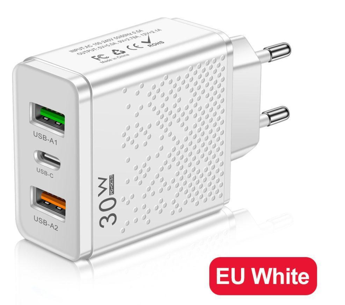30W Ładowarka USB typu C z 2 portami USB-A