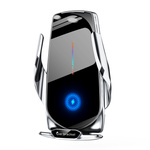 Uchwyt samochodowy z ładowarką bezprzewodową 15W i czujnikiem ruchu, montaż do kokpitu i kratki nawiewu.