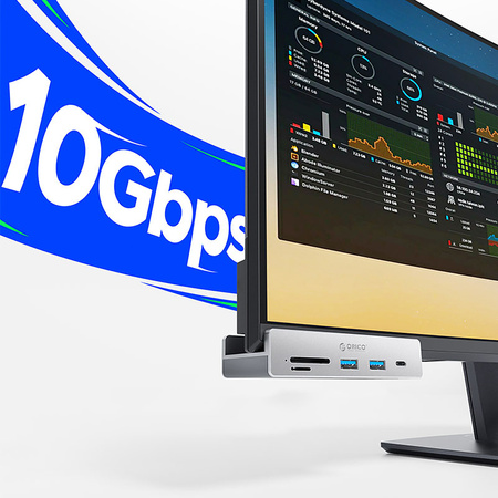 Hub Orico MH5PC montowany na zacisk USB-C / 2x USB-A 3.2 + 1x USB-C 3.2 + 1x SD&TF - srebrny