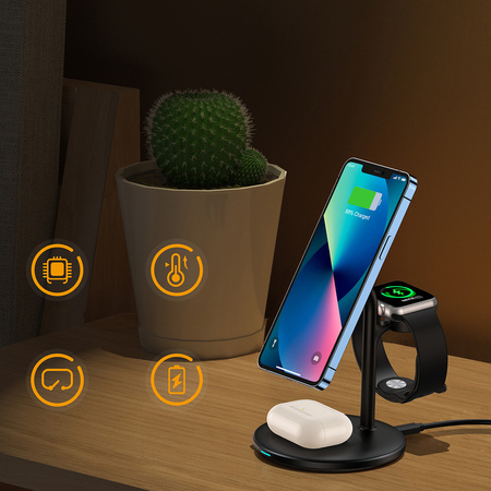 Choetech stacja ładująca indukcyjna 3w1 iPhone 12/13/14, AirPods Pro, Apple Watch czarna (T585-F)