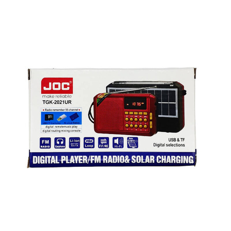 Radio Przenośne JOC z Akumulatorem, FM, Odtwarzacz formatu MP3 USB/TF, Bluetooth, Ładowanie Solarne, Wyświetlacz