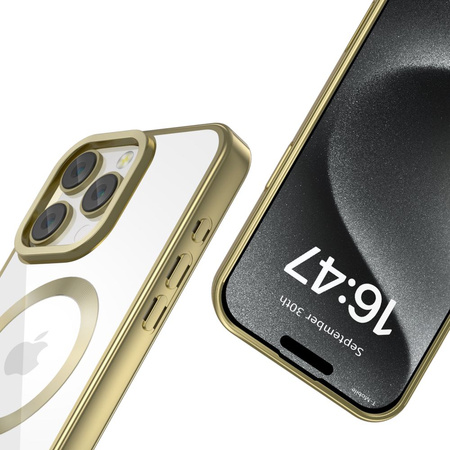 Etui Tech-Protect MagFlex MagSafe na iPhone 16 Pro - przezroczyste ze złotą ramką