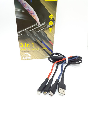 Kabel USB 3w1 Lightning Micro USB USB-C