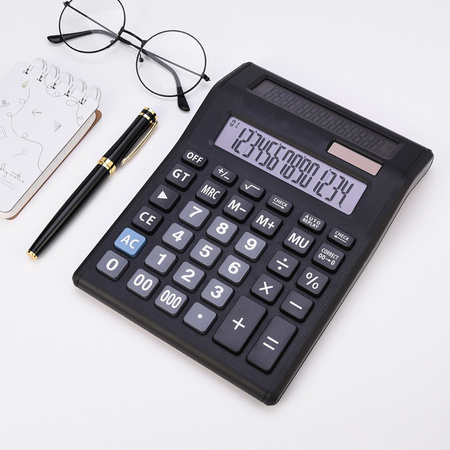 Kalkulator biurkowy 14-cyfrowy z podwójnym ekranem LCD i zasilaniem solarno-bateryjnym