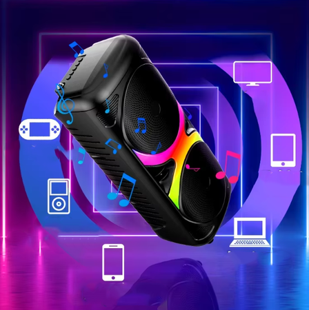 Przenośny głośnik Bluetooth Baoend 6,5" 30W z LED i mikrofonem Karaoke