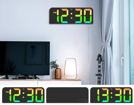 ELEKTRONICZNY ZEGAREK ŚCIENNY BUDZIK Z PILOTEM 12 x RGB KOLOR
