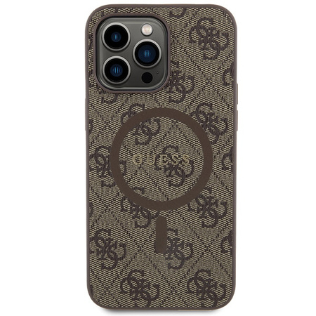 Etui Guess 4G Collection Leather Metal Logo MagSafe na iPhone 15 Pro - brązowe