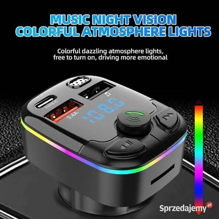 Transmiter Bluetooth FM Samochodowy Uniwersalny RGB