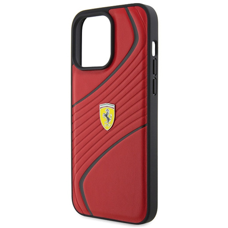 Etui Ferrari Twist Metal Logo na iPhone 15 Pro Max - czerwone
