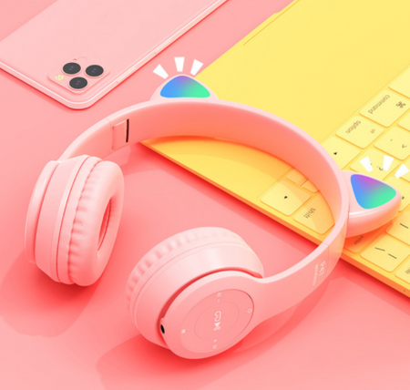M2/ Świecące Słuchawki bezprzewodowe Kocie Ucho z mikrofonem Bluetooth