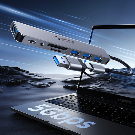 Hub USB-A/USB-C Orico YSB4-U2 stacja dokująca 2x USB-A 2.0 + 1x USB-A 3.0 + 1x USB-C 2.0 + 1x USB-C - szary