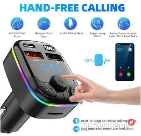 Transmiter Bluetooth FM Samochodowy Uniwersalny RGB
