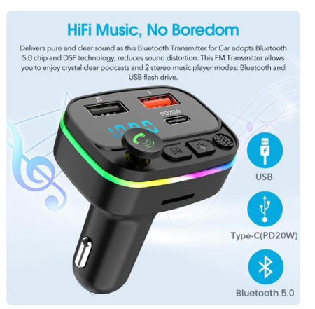 P3 20W podwójna szybka ładowarka USB do samochodu z odtwarzaczem Mp3, Bluetooth i zestawem głośnomówiącym