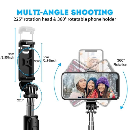 Q02 Statyw do kamery Bluetooth Selfie Stick składany Monopod do strimowania
