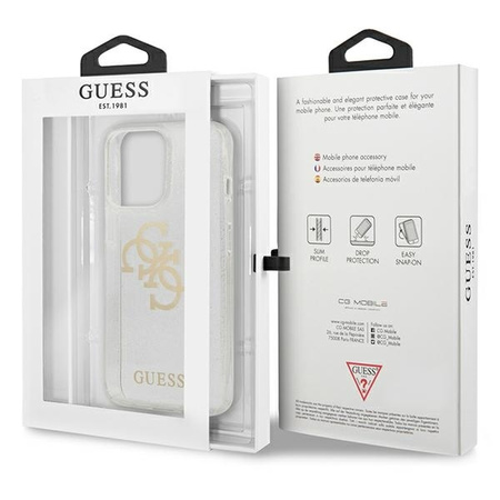 Guess GUHCP13LPCUGL4GTR iPhone 13 Pro / 13 6,1" transparent hard case Glitter 4G Big Logo