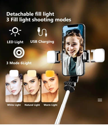 Q11 Bluetooth bezprzewodowy Selfie Stick składany Mini statyw wysuwany Monopod z wypełnieniem światła dla iPhone IOS Xiaomi Android telefon