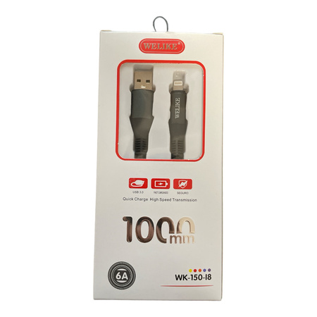 Kabel USB A do Lightning w oplocie mocny do 6A 1M