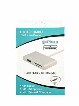 USB-C Hub 3in1 USB 2.0 / Card reader SD/TF / balts USB