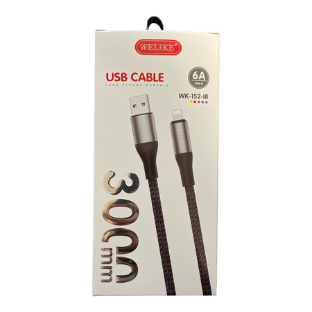 Kabel USB A do Lightning w oplocie mocny do 6A 3M