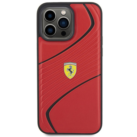 Etui Ferrari Twist Metal Logo na iPhone 15 Pro Max - czerwone
