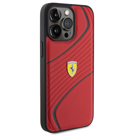 Etui Ferrari Twist Metal Logo na iPhone 15 Pro Max - czerwone