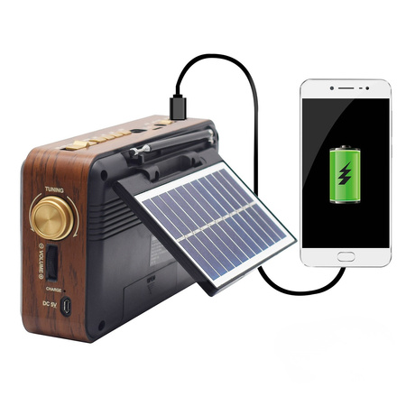 Radio Solarne Retro CMiK MK-193BT Bluetooth USB TF Latarka LED Powerbank