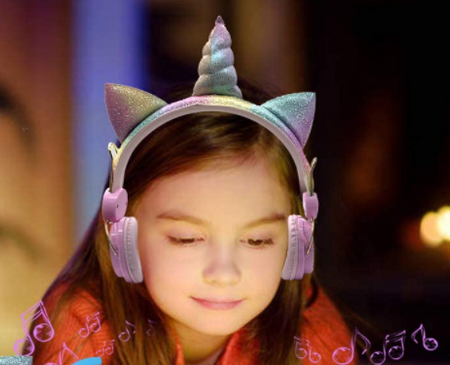 KOCIE USZY SŁUCHAWKI DLA DZIECI BLUETOOTH KOTEK  JEDNOROŻEC Z CYRKONIAMI UNICORN