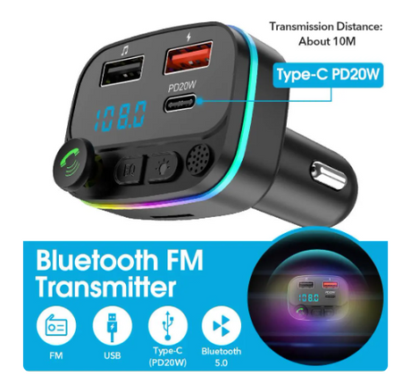 P3 20W podwójna szybka ładowarka USB do samochodu z odtwarzaczem Mp3, Bluetooth i zestawem głośnomówiącym