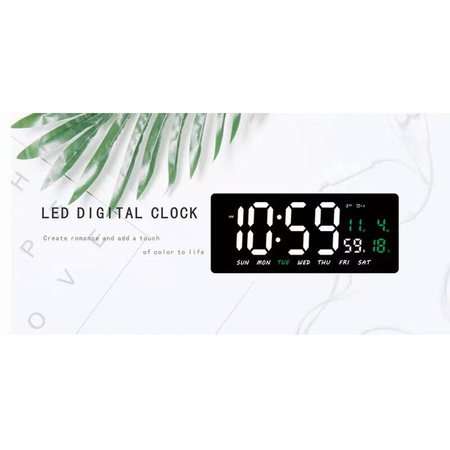 Zegar ścienny LED data czas temperatura 36x15cm funkcja alarmu