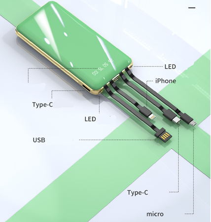 Power Bank 20000 MaH z wbudowanymi 4 kablami ładującym przenośne Powerbank 