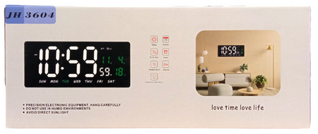 Zegar ścienny LED data czas temperatura 36x15cm funkcja alarmu
