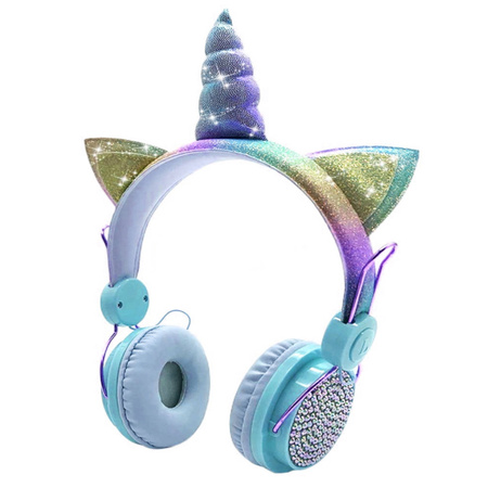 KOCIE USZY SŁUCHAWKI DLA DZIECI BLUETOOTH KOTEK  JEDNOROŻEC Z CYRKONIAMI UNICORN