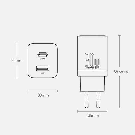 Baseus Super Si Pro szybka ładowarka USB / USB Typ C 30W Power Delivery Quick Charge czarny (CCSUPP-E01)