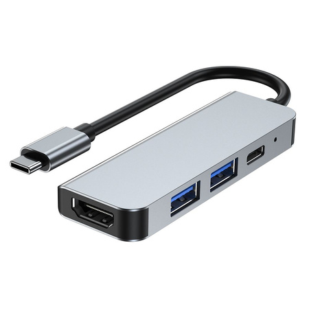 HUB Tech-Protect V2 4w1 USB-C - USB-A 3.0 / USB-A 2.0 / USB-C / HDMI - szary