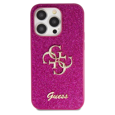 Etui Guess Glitter Script Big 4G na iPhone 15 Pro - fioletowe