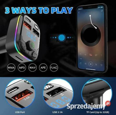 Transmiter Bluetooth FM Samochodowy Uniwersalny RGB