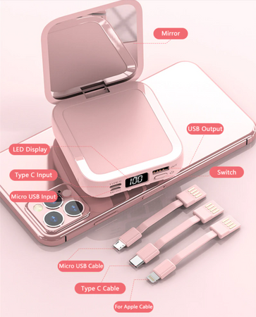 M1 / Mini Power Bank  8000mAh  Powerbank z lusterkiem do makijażu 