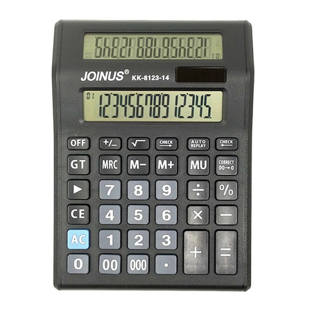 Kalkulator biurkowy 14-cyfrowy z podwójnym ekranem LCD i zasilaniem solarno-bateryjnym