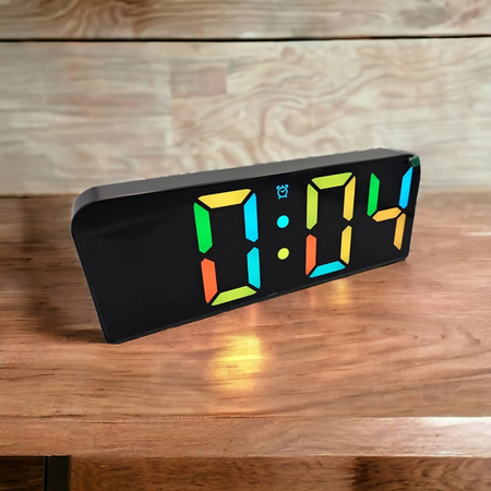 ELEKTRONICZNY ZEGAREK ŚCIENNY BUDZIK Z PILOTEM 12 x RGB KOLOR