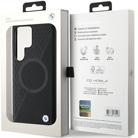 Etui BMW Signature Leather Half Textured & Circle MagSafe na Samsung Galaxy S24 Ultra - czarne