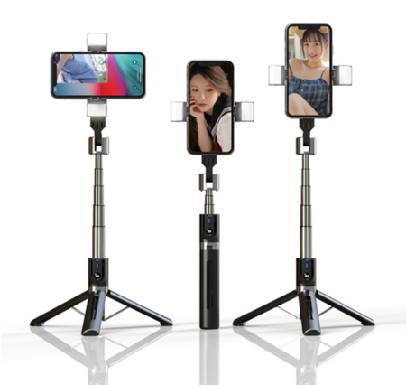 Selfie Stick bluetooth z lampą doświetlającą - Tripod monopod 1.14m