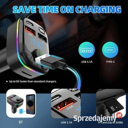 Transmiter Bluetooth FM Samochodowy Uniwersalny RGB