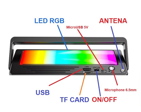 Przenośny głośnik z MP3 TF / USB Bluetooth radio FM mikrofon lampa LED RGB
