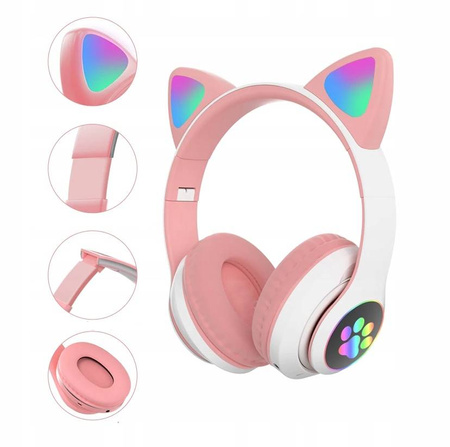 SŁUCHAWKI BEZP KOCIE USZY SŁUCHAWKI DLA DZIECI BLUETOOTH KOTEK